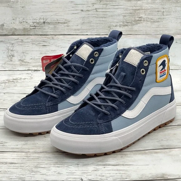 Vans Women's Blue and White High-Top Sneakers - Picture 2 of 12